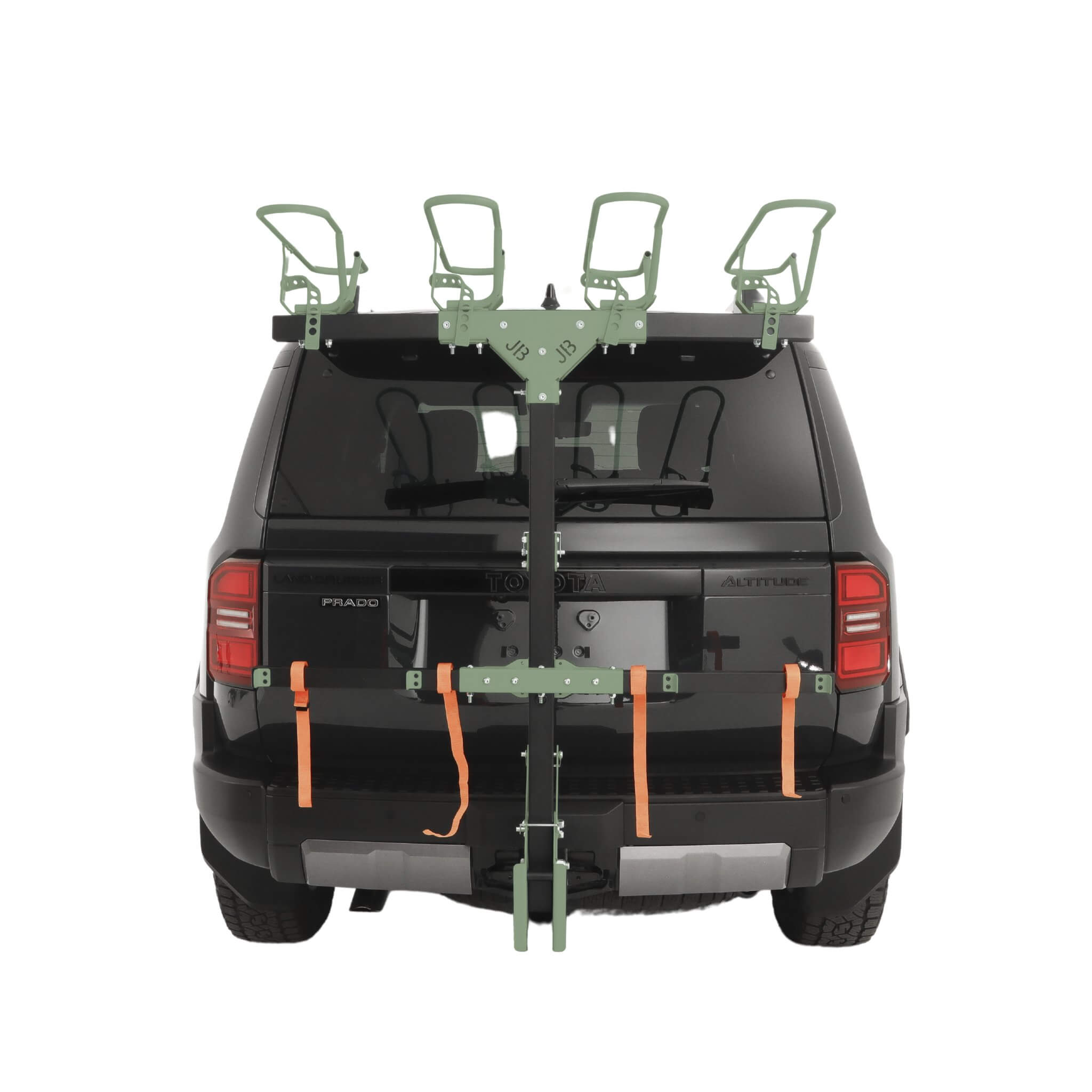 Car with JB bike rack system on a white background