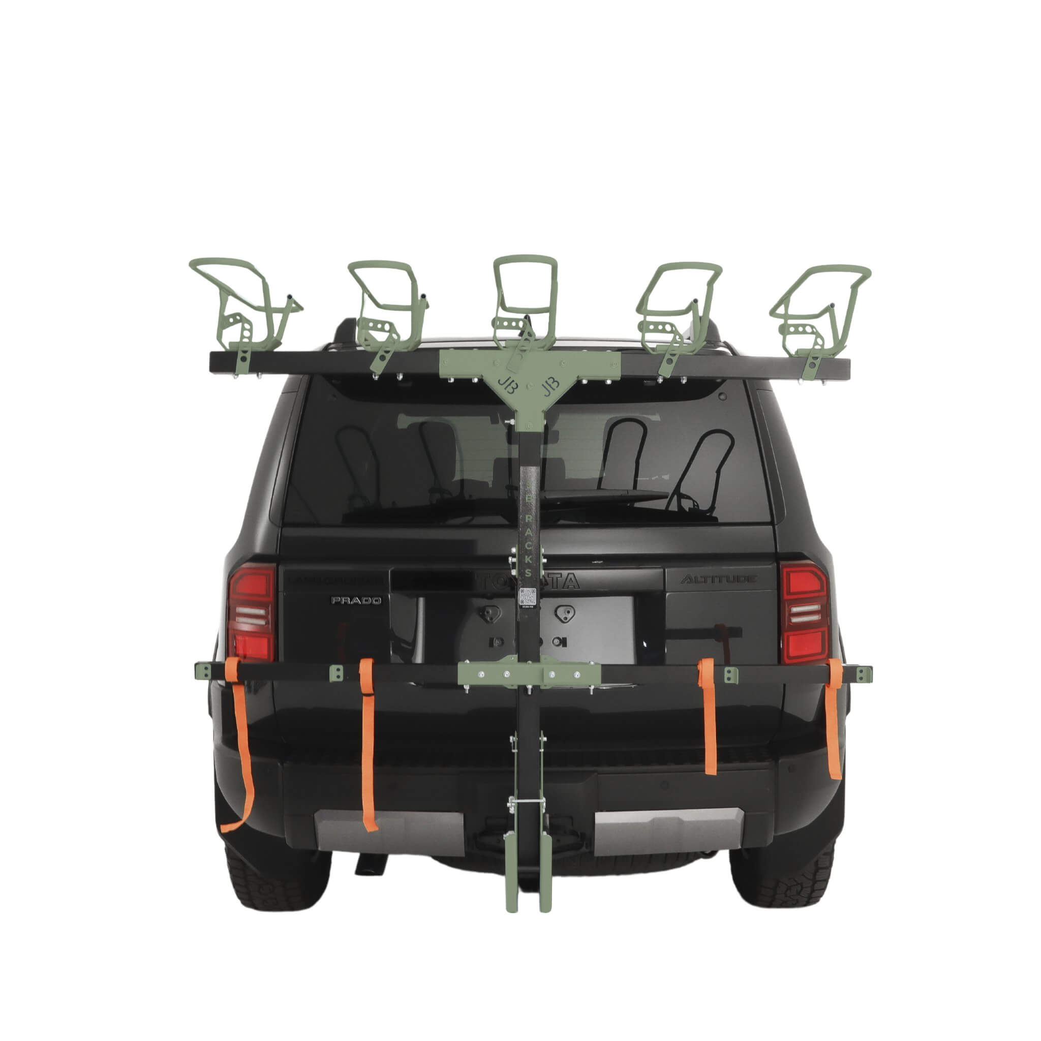 Car with a roof rack system on a white background